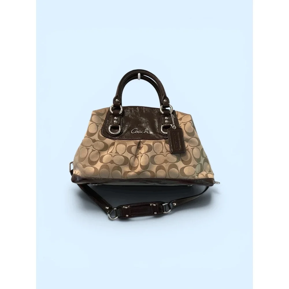 Coach Ashley‎ Signature Satchel Mahogany Brown Patent Leather F15440 Bag